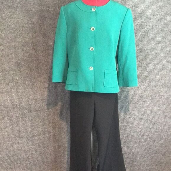 Tahari ASL Pantsuit Women’s Plus Size 16 Green & Black 2-Piece Set Blazer & Pant - Picture 1 of 9
